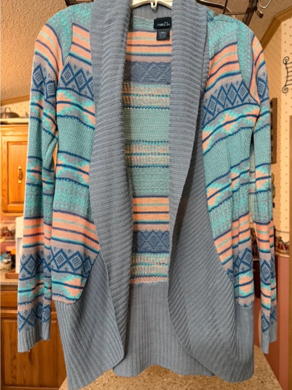 Rue21 Blue, Teal and Peach Patterned Open-Front Women's Cardigan